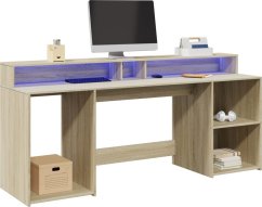 vidaXL Biurko z podświetleniem LED, dub sonoma, 200x55x91 cm