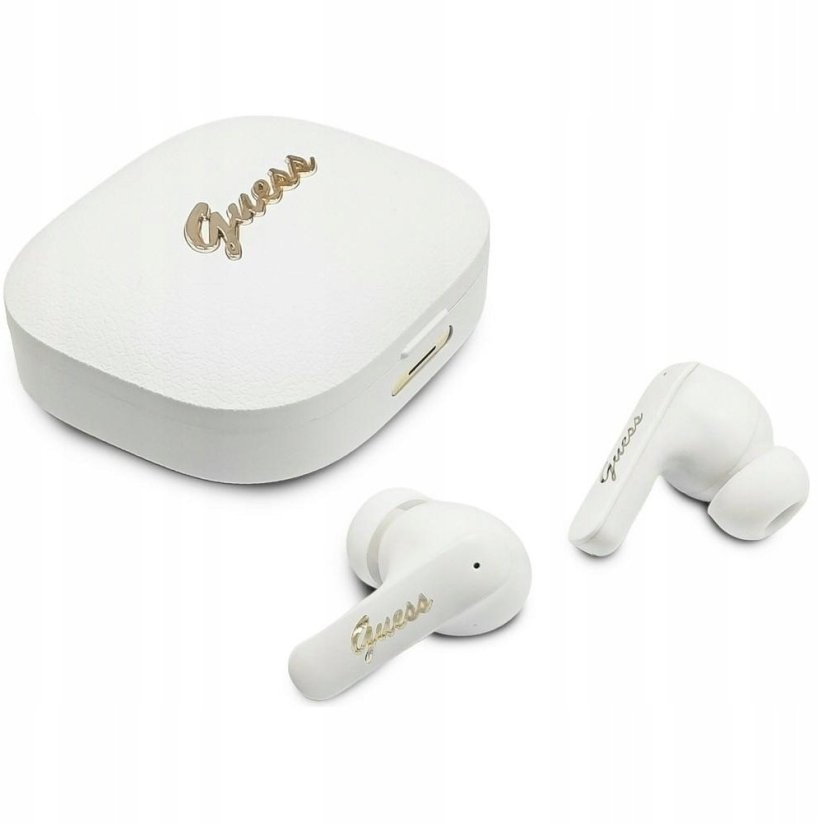 Guess TWS Script Metal Logo Biely (GUE5660)