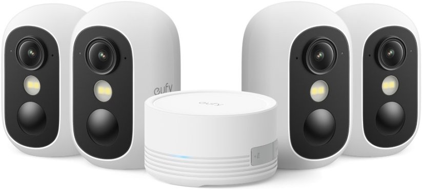 Eufy EufyCam C35 - 4 Kamera Kit - Sieciowa kamera monitoringu - do użytku zewnętrznego i wewnętrznego - odporna na warunki atmosferyczne - farba (Dzień i Noc) - 1920 x 1080 - 1080p - Audio - Bezdrôtová - Wi-Fi - Prąd stały 5 V - z HomeBase Mini (E8110425)