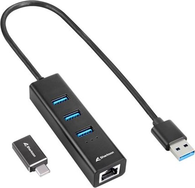 Sharkoon Aluminium 1x RJ-45  + 3x USB-A 3.2 Gen1 (4044951037575)
