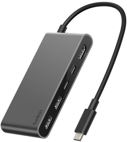Belkin Hub USB-C, 2 x USB-A, 2 x USB-C PD 100W, HDMI 2.0 4K, 5Gbps, Sivý