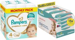 Pampers Pampersy Premium Care 4, 9-14 kg, 156 szt. +1200szt. chusteczek Sensitive