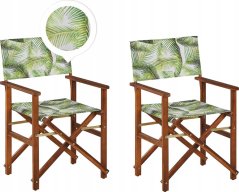 Beliani Lumarko Sada 2 kresiel záhradných akáciový ciemne drevo z Sivým / wzór w tropikalne liście CINE!