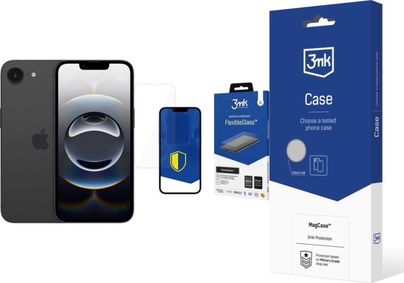 Apple iPhone 16e 5G 8/256GB black D1T4) + FlexibleGlass + Etui MagCase