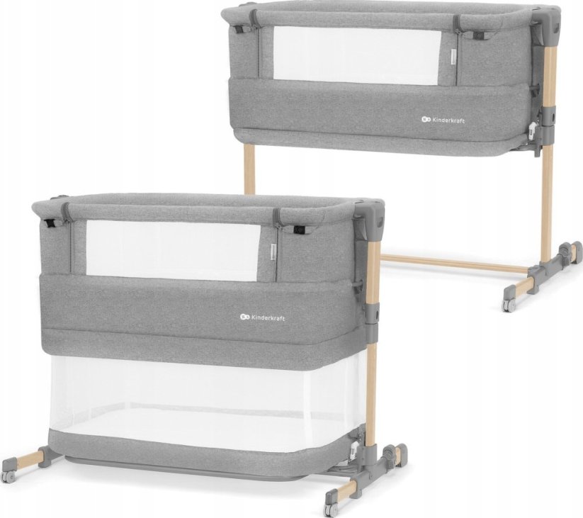 KinderKraft Kinderkraft Baby cot NESTE GROW light grey full wood KCNEGR00LGR000W