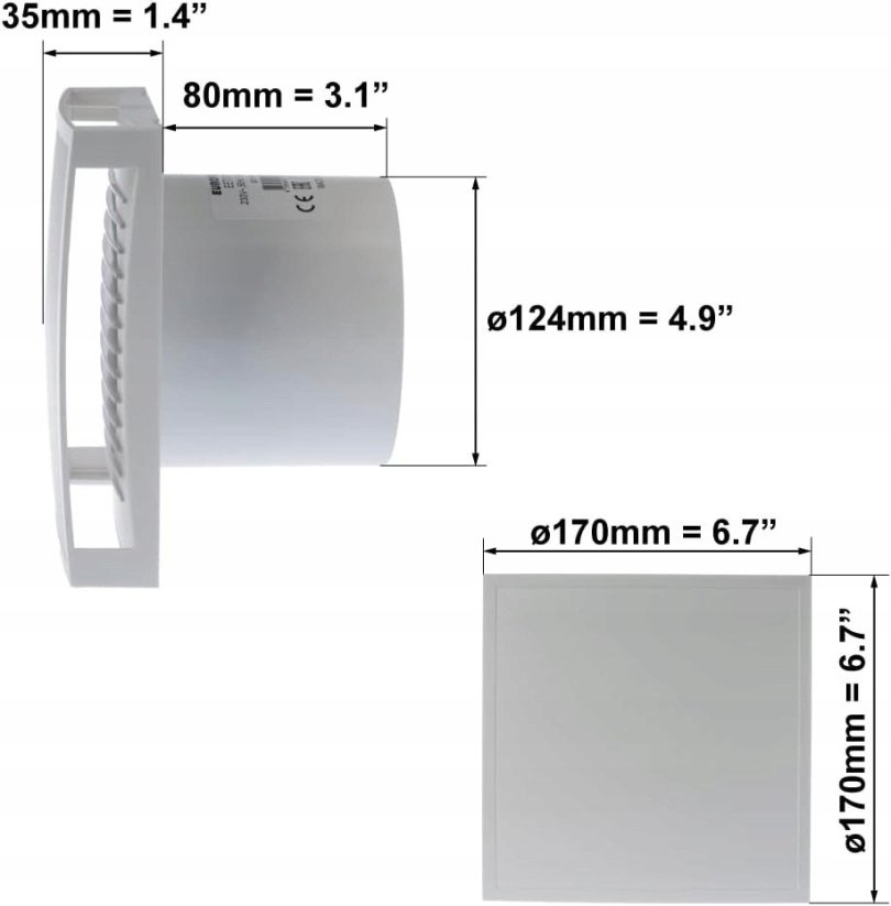 Europlast Household fan E-EXTRA EET125TH, DN125, with timer and humidity sensor