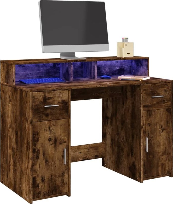 vidaXL Biurko z podświetleniem LED, przydymiony dub, 120x55x91 cm