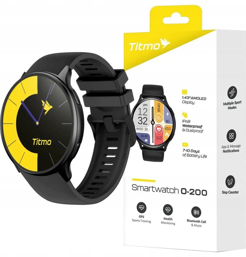 Kiano Titmo GPS AMOLED Bluetooth IP68 Čierny (O-200)