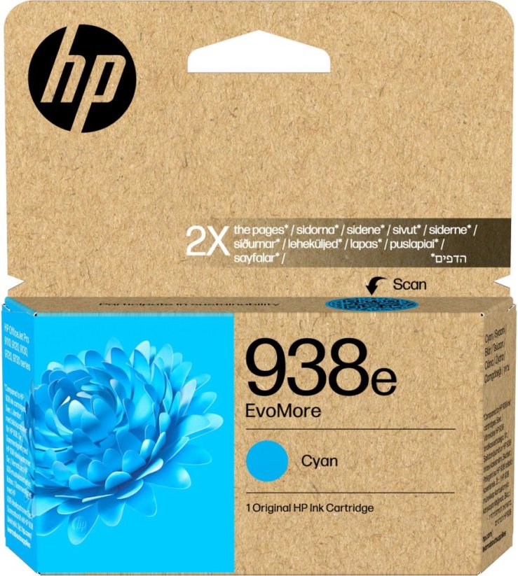 HP 938e EvoMore Cyan Original Ink Cartridge Cyan 20ml 1650 stron (4S6X9PE#LS1)