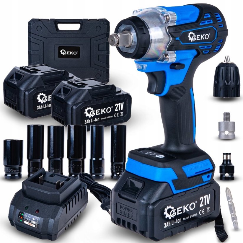 Geko akumulátorowy bezszczotkowy 350Nm 2x3.0Ah 21V – Sada XXL (5) (5903418302900)