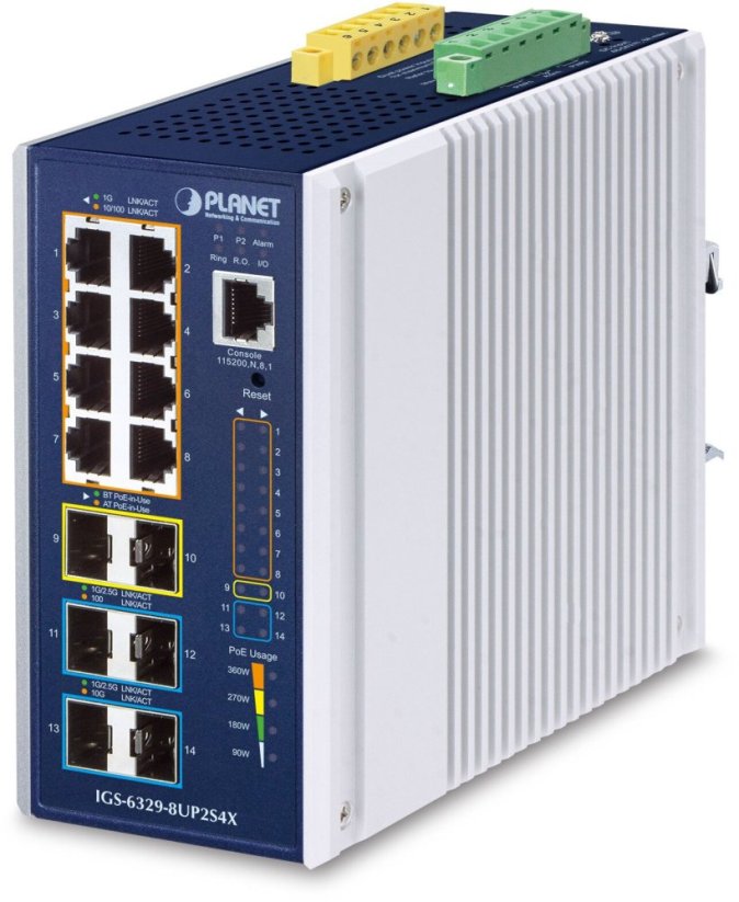 Planet Industrial L3 8-Port Zarządzany Gigabit Ethernet (10/100/1000) Obsługa PoE Aluminium Modrý (IGS-6329-8UP2S4X)