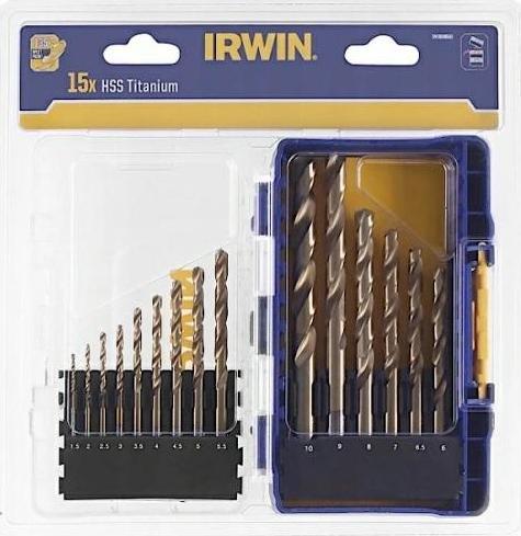 Irwin IRWIN Sada 15ks HSS TiS 1.5mm, 2mm, 3.5mm, 4mm, 4.5mm 5mm, 5.5mm, 6mm, 6.5mm, 7mm, 8mm, 9mm, 10m IRWIW3038501
