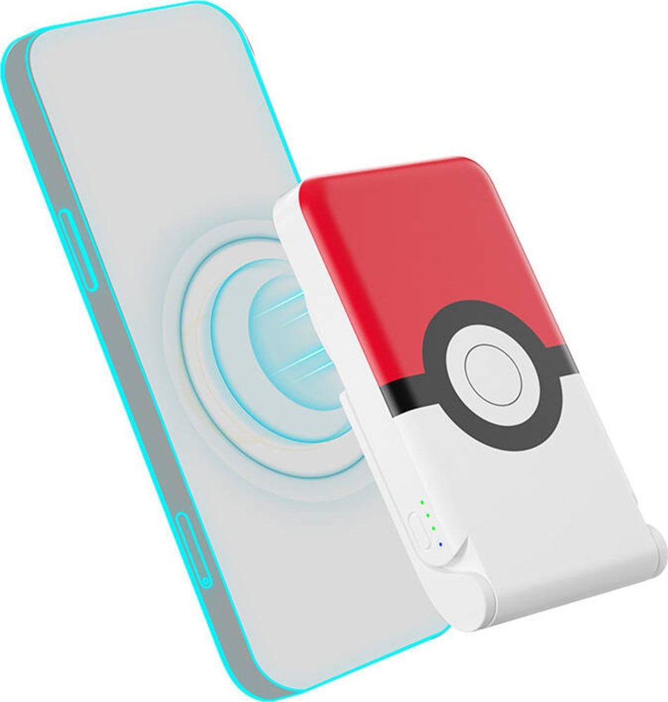 OTL Powerbank magnetický OTL 5000 mAh, USB-C 15W, Pokemon Pokeball ze stojakiem (biało-Červený)