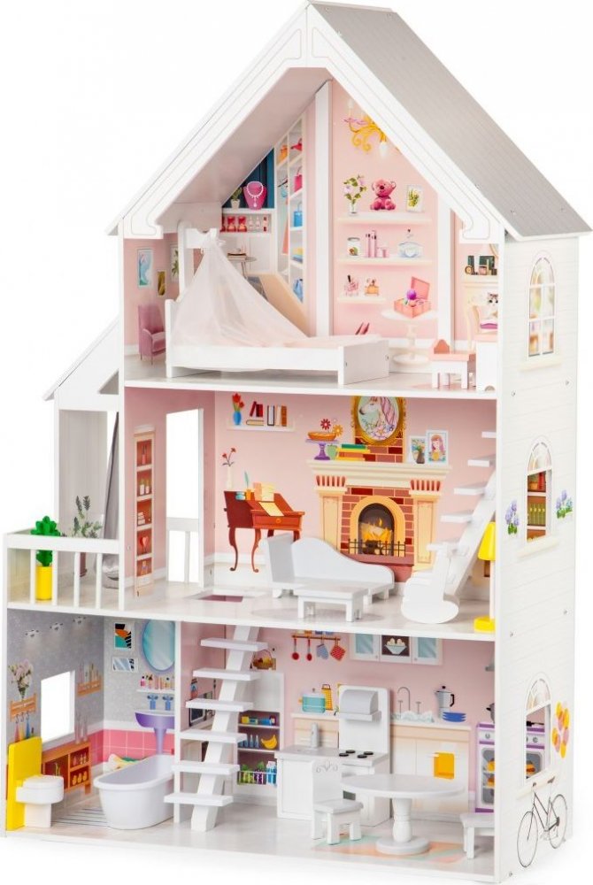 Ecotoys drevený Domček pre bábiky XXL Rezydencja pudrowa