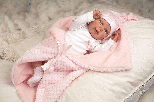NoName Munecas Arias Arias Reborn lėlė su rožiniu pleduku, 45 cm