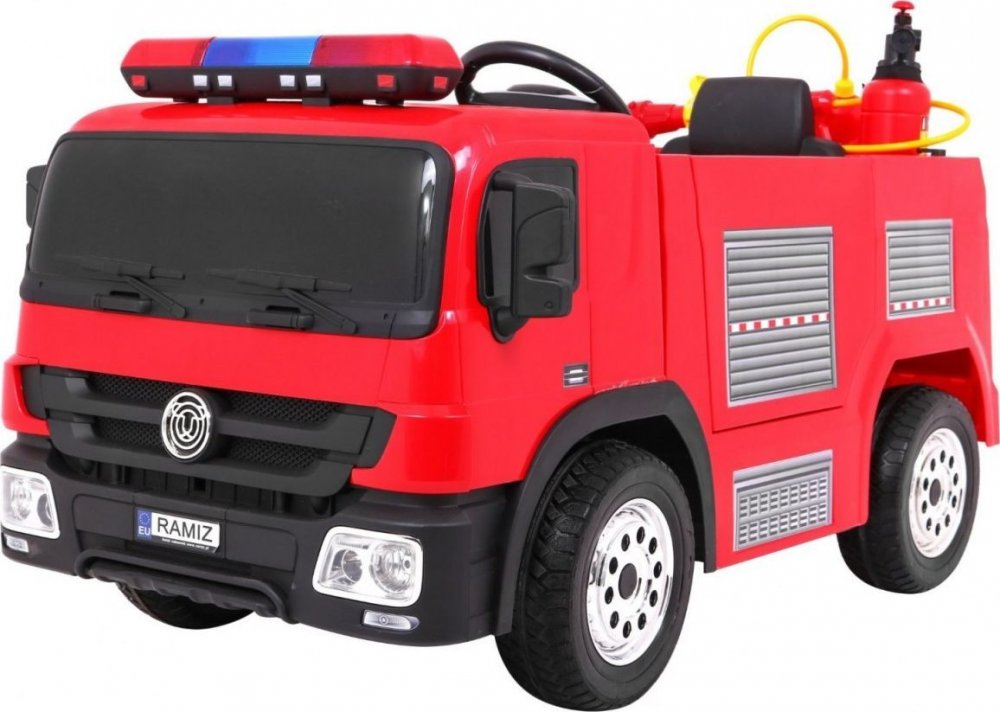 Joko Elektrické autíčko Hasičské auto penové kolesá diaľkové ovládanie nosnosť 30kg + striekacia pištoľ helma červená