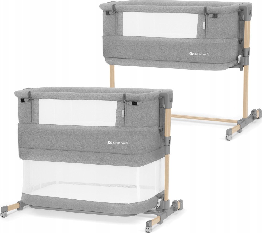 KinderKraft Kinderkraft Baby cot NESTE GROW light grey full wood KCNEGR00LGR000W