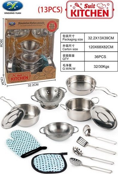 Triton Sada Metalowych Hrncov pre deti 3+ Przybory Kuchenne + Fartuch + Príslušenstvo 13 el.