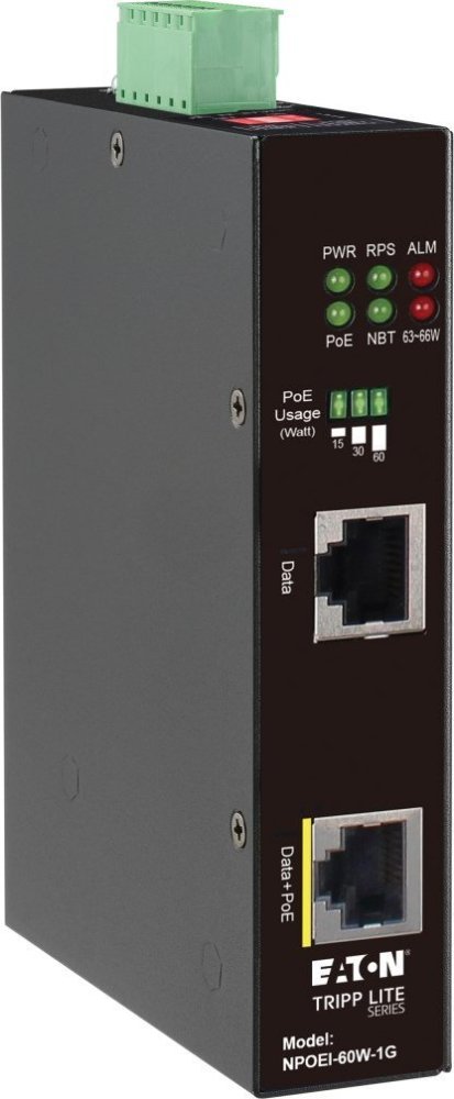 Eaton EATON TRIPPLITE Industrial Gigabit Ethernet PoE injector 60W PoE++ 802.3bt Midspan -40 to +75 DIN rail 1 Port