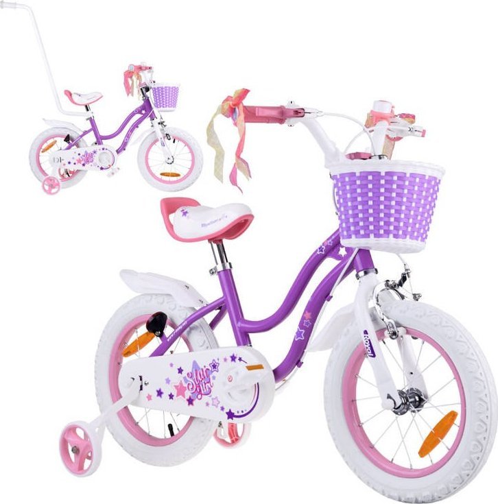 Royalbaby RoyalBaby Bicykel detský STAR GIRL 14" košyk kółka boczne pchacz RB14G-1