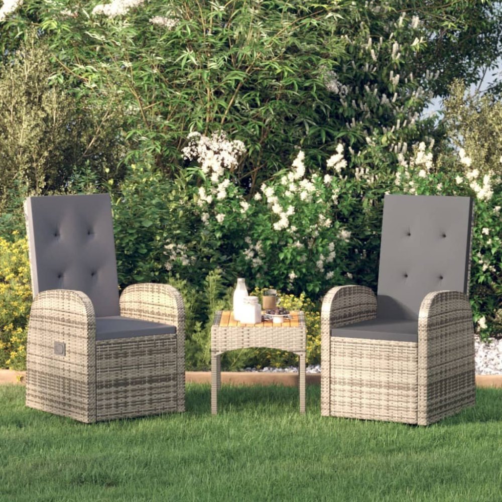 vidaXL vidaXL Rozkładane kreslá ogrodowe, poduszki, 2 ks, sivé, rattan PE