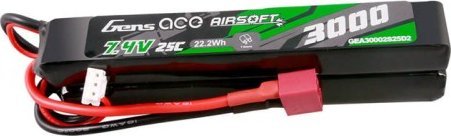 Gens Ace akumulátor Gens ace 25C 3000mAh 2S2P 7.4V Saddle Airsoft Gun Lipo z konektorem Mini Deans(T) Plug