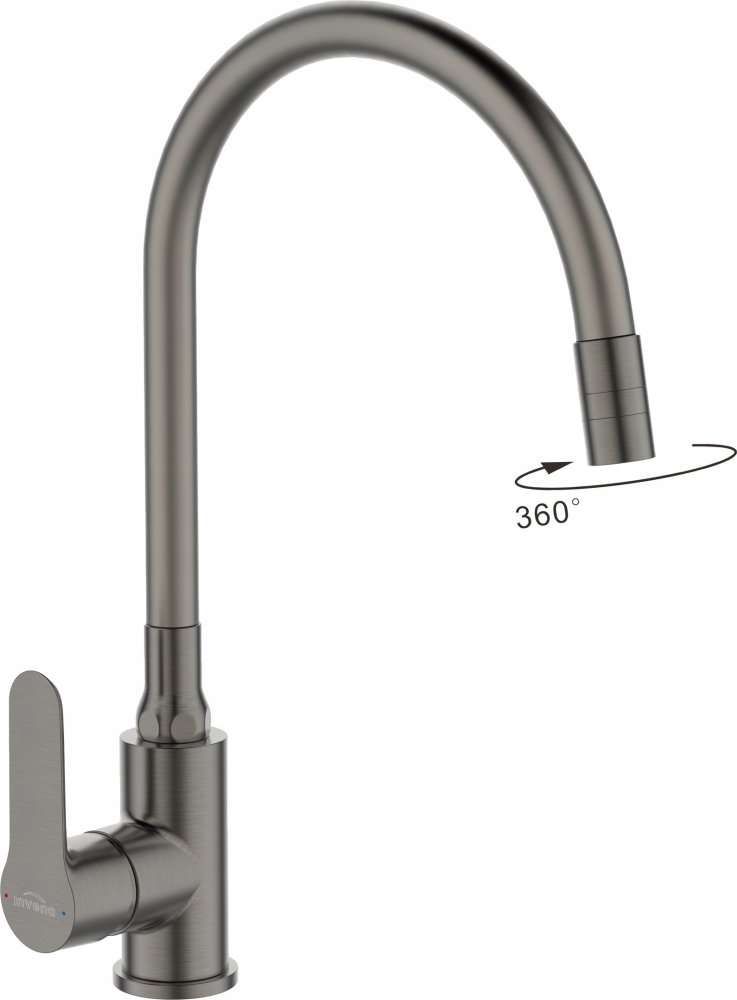 Invena Sink mixer INVENA KSANTI PLUS, with 360deg swivel spout, matt grey.