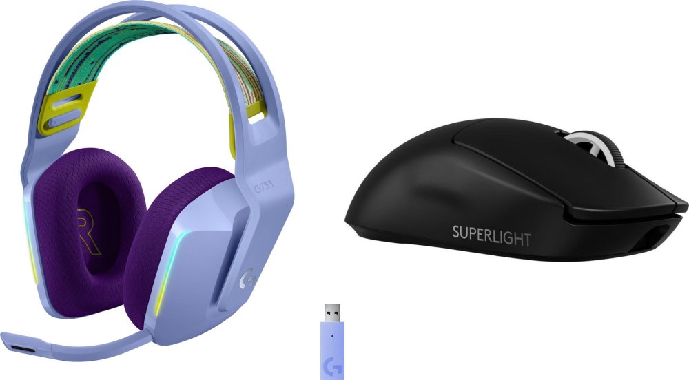 Logitech G733 Lightspeed Fioletowe (981-000890) + G PRO X SuperLight 2  (910-006630)
