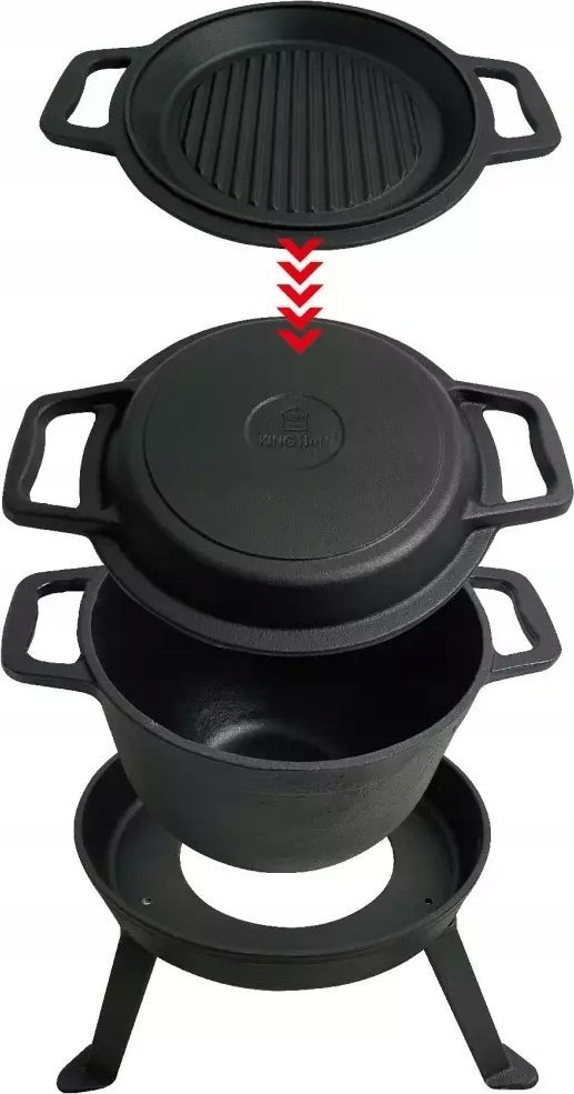 KingHoff Kotol ŻELIWNY MYŚLIWSKI 12L Z PATELNIĄ GRILL 2 W 1 KINGHOFF KH-1842