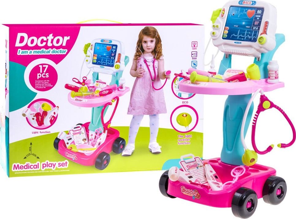 Majlo Toys detský lekársky vozík EKG so svetlom a zvukmi ružový