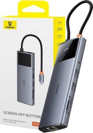 Baseus Hub 10w1 Baseus Metal Gleam II Series, USB-C do 1xHDMI, USB-A (10Gbps), USC-C, 2xUSB-A, Ethernet RJ45, karta SD/TF, mini-jack 3,5mm, USB-C(PD)