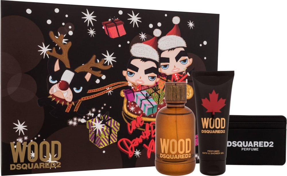 Alkotest SET DSQUARED2 Wood Pour Homme EDT spray 100ml + SHOWER GEL 100ml + portfel na karty