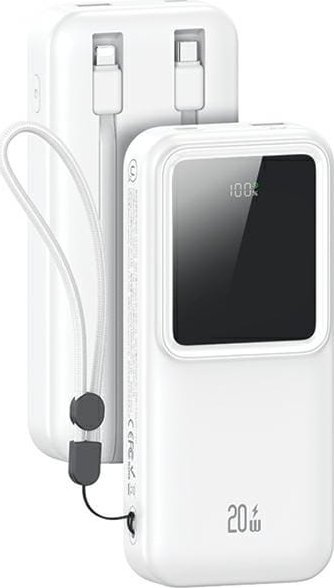 Usams USAMS Powerbank z wbudowanymi kablami USB-C+Lightning 30000 mAh 20W PD+Qc 3.0 Fast Charge X-chel Series Biely/white 30KCD21302 (US-CD213)