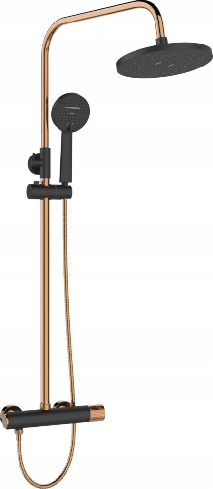 Invena Shower system INVENA MOONLIGHT: rain and hand shower, mixer, black with gold details